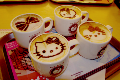 hello kitty faces on coffee