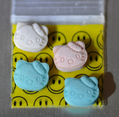 Ecstasy pills shaped as Hello Kitty