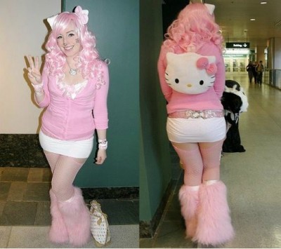 Hello Kitty pink Halloween costume front and back