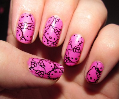 hello kitty pink nail art