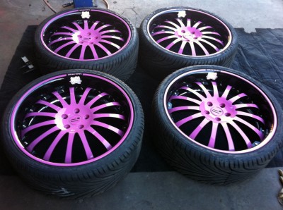 pink Hello Kitty car rims and tires