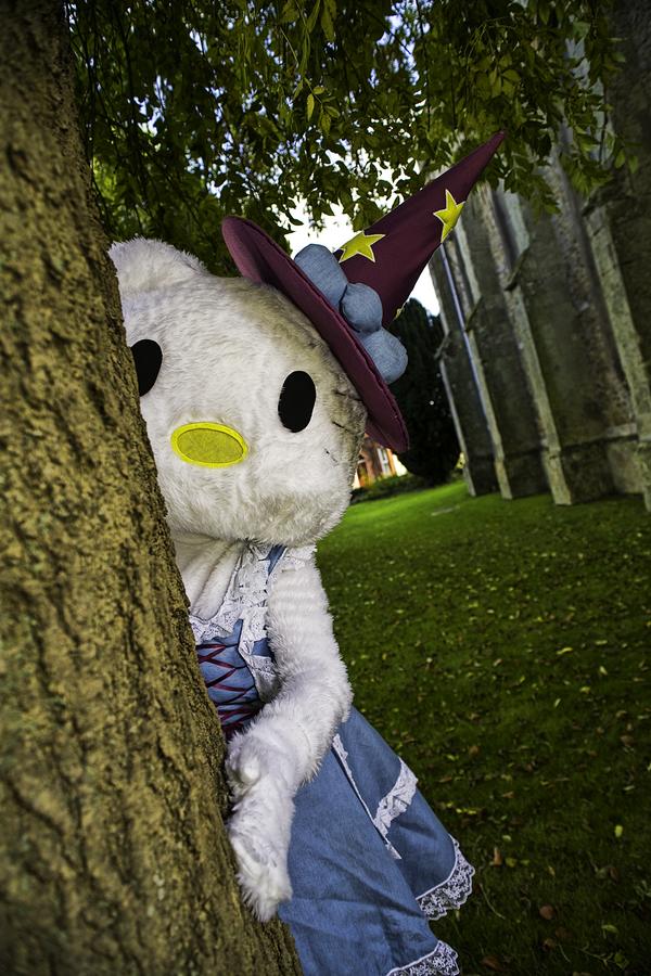 Hello scary. Заяц из Хэллоуин Китти голубой костюм.