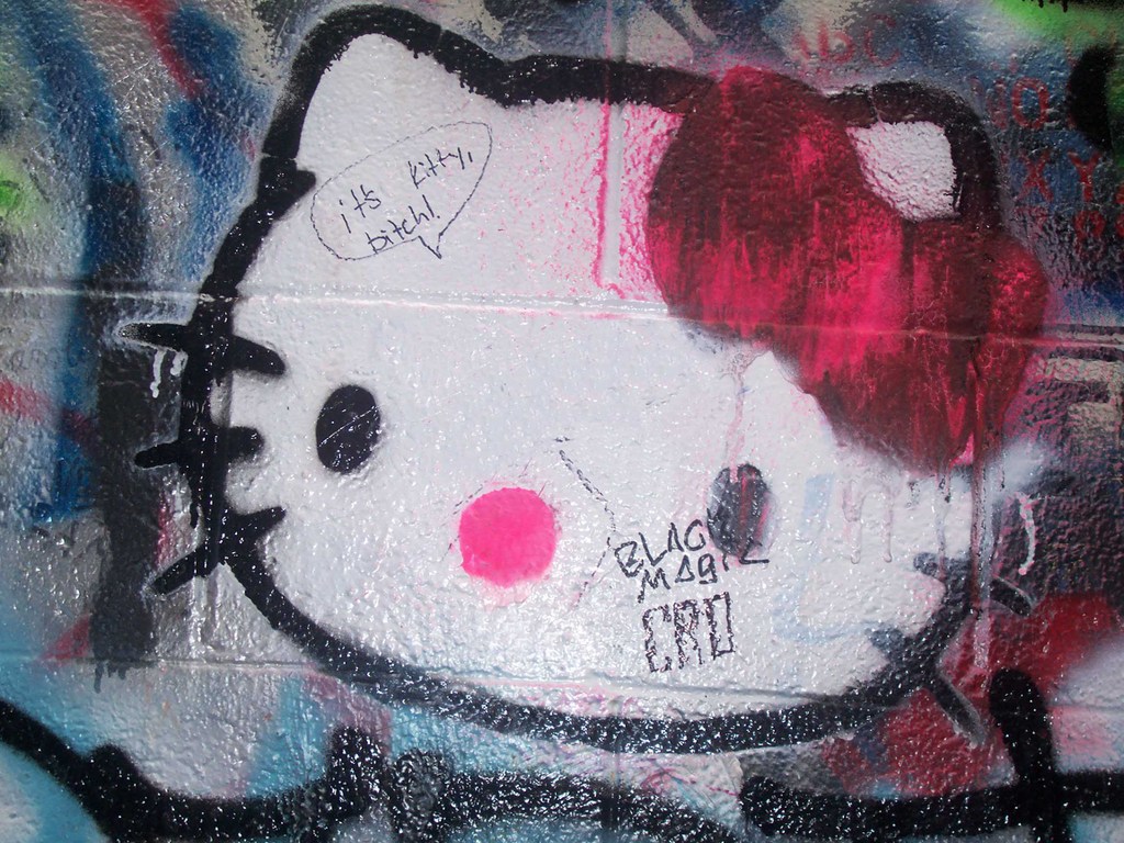 Banksy artwork of a hello kitty drawing