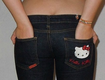 Hello Kitty on the pocket of a pair of jeans