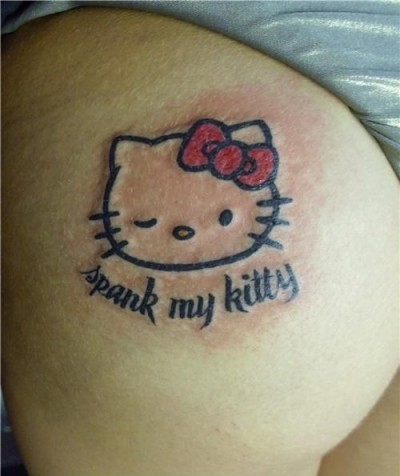 Hello Kitty spank my kitty tattoo